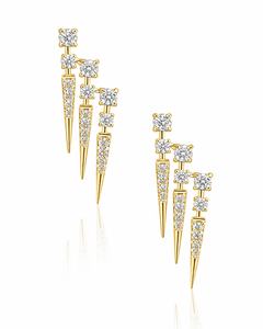 Boucles d'oreilles pendantes à trois rangs de diamants de laboratoire, plaquées rhodium, style ethnique, en or rose 10K 14K 18K, argent 925 935, pour femme, mariage - Product Image 1