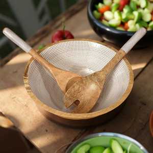 Bol en bois émaillé artisanal de haute qualité avec cuillères à salade, imprimé émaillé, cuillères assorties pour la présentation à la maison et en cuisine - Product Image 2