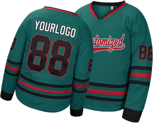 Camiseta de hockey sobre hielo sublimada personalizada al por mayor, de secado rápido, con cuello en V, nombre y número del equipo personalizados, ropa deportiva transpirable. - Product Image 1