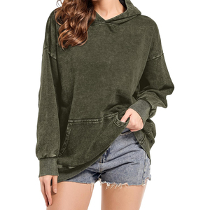 Sudaderas con Capucha de Moda con Lavado Ácido para Mujer, de Algodón, Manga Larga, con Cordón, Tallas Grandes, Lisas, Ropa de Invierno, MOQ Bajo - Product Image 6
