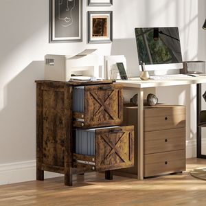 Armadietto Portadocumenti Verticale Marrone Rustico con 2 Cassetti, Stile Fattoria, Organizzazione per Ufficio, per Fogli A4 e Formato Lettera - Product Image 2