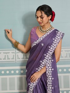 Sari de Diseño con Lentejuelas Florales Bordadas para Mujer, Elegante para Fiestas y Bodas, Sari Étnico con Blusa a Juego, Venta al Por Mayor - Product Image 4