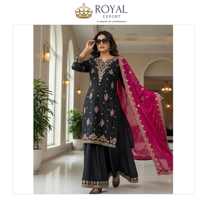 Última Colección de Diseñador de Ropa Nupcial India: Traje Sharara de Georgette con Bordado de Lentejuelas y Zari en Oferta - Product Image 5