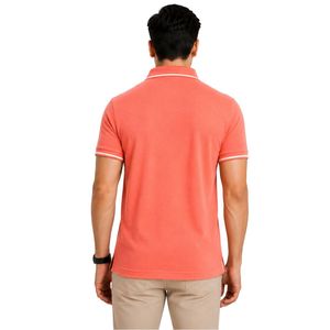 Polo pour homme en corail rose premium avec col contrastant blanc, bordure des manches, broderie personnalisée du logo Laurel, manches courtes, décontracté, golf - Product Image 2