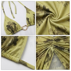Ensemble bikini 2 pièces à imprimé floral avec haut dos nu et jupe portefeuille pour femme - Product Image 5
