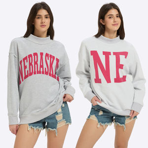 เสื้อสเวตเชิ้ตคอกลมโอเวอร์ไซส์พิมพ์ลาย Nebraska สำหรับผู้หญิง สีเทา ผ้าคอตตอนผสม ถักทอ สไตล์ลำลองสำหรับฤดูใบไม้ร่วง คอเต่า - Product Image 6