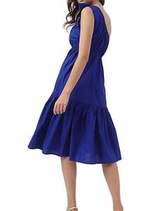 Vestido elegante de satén y algodón con hombros descubiertos para mujer 2024, estilo Vintage hasta la rodilla de alta calidad para oficina, suministro en stock al por mayor - Product Image 2