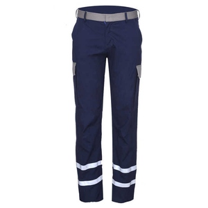 Men's Navy Blue <b>Work</b> <b>Pants</b> With Reflective Stripes And <b>Cargo</b> Pockets For Safety Wear - Product Image 1
