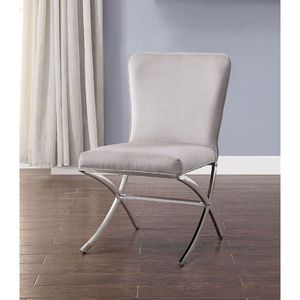 Set di 2 sedie da pranzo con seduta e schienale imbottiti in velluto grigio e finitura cromata - Product Image 2