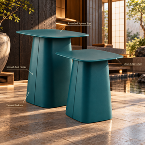 Designer Teal Sculptural <b>Stool</b> <b>Set</b> | Two Height Rounded Top Tapered Base Smooth Finish Contemporary Accent Side <b>Table</b> Furnitures - Product Image 2