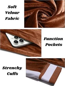 Ensemble de survêtement en velours marron pour homme, fermeture éclair intégrale, coupe décontractée, vêtements de sport, matière polyester, tenue d'automne - Product Image 4