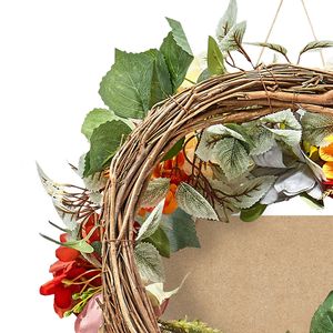 Ghirlanda Decorativa Artificiale da 24 Pollici in Rosso, Arancione e Giallo con Ortensie, Rose e Targa in Legno, Design Annuale per Uso Interno ed Esterno - Product Image 6