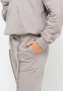 Women's Gray Hooded Tracksuit Set Full Sleeve Solid Color Casual Split Hem <b>Pants</b> With Side Pockets Breathable - Product Image 5