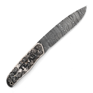 Cuchillo de Caza Artesanal de Acero de Damasco, Hoja de 4mm de Grosor con Espiga Completa, Grabado Láser, Mango de Hueso de Camello, Personalizable OEM para Exteriores - Product Image 1