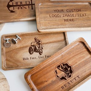 Bandeja de Almacenamiento de Madera Hecha a Mano Personalizable, Rectangular, con Logotipo Grabado, Diseño de Texto, Clásica, de un Solo Nivel, para Organización del Hogar o Escritorio - Product Image 1