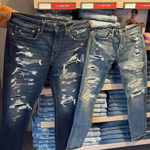 Jeans pour hommes Style anglais Lavage foncé Déchiré Stretch Droit Jeans décontractés pour hommes Marque Styles assortis en stock Pantalon en denim - Product Image 2