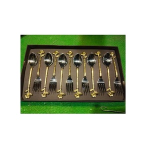 Ensemble de couverts de luxe jetables en acier inoxydable avec manche floral en laiton, 12 pièces, résistant au lave-vaisselle, écologique - Product Image 1