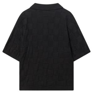 Chemise en tricot à carreaux pour homme, manches courtes, boutonnée, décontractée, été, tricot noir, OEM, vente en gros - Product Image 2
