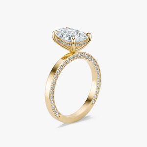 Anillo de compromiso nupcial de oro de 14 quilates con diamante de laboratorio de 3.60 CTW en forma de pera con halo oculto y banda pavé - Product Image 4