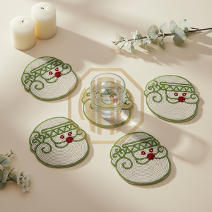 Sous-verre en tissu perlé blanc et rose de 10 mm d'épaisseur, fait main, écologique, motif cœur, pour cupcakes, tapis décoratif de table, Uttar Pradesh - Product Image 3