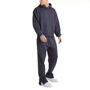 Conjunto de Sudadera con Capucha de Algodón Chino Lavado de 300g, Hombros Caídos, Ajuste Holgado, Estilo Americano Vintage, Tejido de Invierno para Hombre - Product Image 1