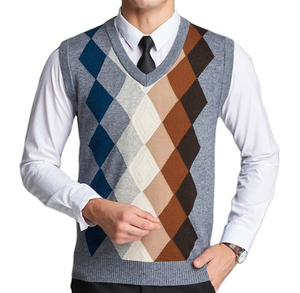 Custom Logo Oem New Arrival Men's Retro Style Diamond Jacquard Knit Vest Top Men <b>Argyle</b> Sleeveless V-neck Vest Knitted <b>Sweater</b> - Product Image 1