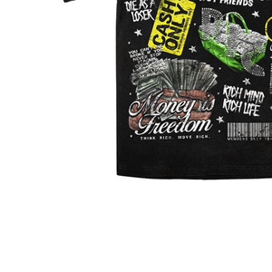 <b>Men's</b> Black Short Sleeve T-Shirt with Solid Print Regular Fit <b>Turtleneck</b> 100% Cotton Knitted Front Logo Formal Jersey Fabric - Product Image 2