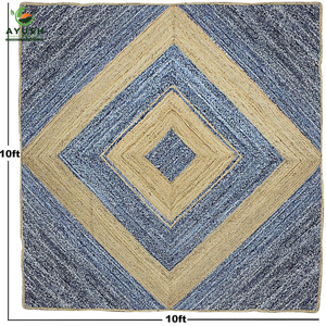Tapis en jute et denim tressés faits à la main, écologiques, 300 cm x 300 cm, avec design personnalisé pour usage domestique et commercial - Product Image 5