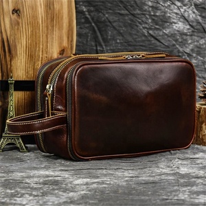 2026 New Design <b>Large</b> Leather Zipper Closure Soft Handle <b>Cosmetic</b> Dopp Kit <b>Bag</b> for Men and Women - Product Image 6