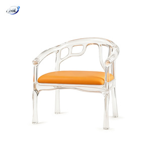 ML Modern European Luxury <b>Dining</b> <b>Chair</b> Transparent Resin Orange Cushion Metal Legs - Product Image 1