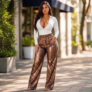 Women's Snakeskin Flare Pants High Waisted Wide Leg <b>Trousers</b> Statement Fashion Party Wear - Product Image 5