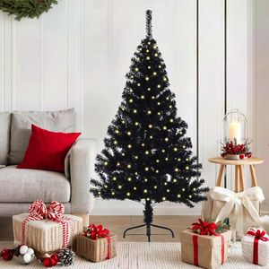 Árbol de Navidad Artificial Preiluminado de 59.1 Pulgadas en PVC Negro con 150 LED Blanco Cálido, Árbol de Pie para Interiores - Product Image 1