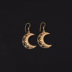 Silver Plated Brass Alloy Trendy Wedding Crescent Moon Drop <b>Earrings</b> 45x10MM Size - Product Image 3