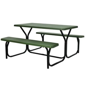 Set da Giardino con Tavolo e Panchina Verde per Picnic e Relax all'Aperto - Product Image 2