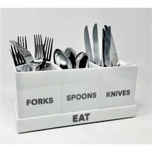 Modern White Acrylic Utensil <b>Caddy</b> 3 Slot Silverware Storage Box <b>Kitchen</b> Countertop Cutlery Organizer Holder For Restaurant - Product Image 1