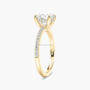 Bague de fiançailles pour femme en or jaune 14 carats avec diamant de laboratoire certifié IGI, taille ronde 2 carats, halo caché minimaliste - Product Image 3