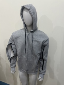 Sweat-shirt à capuche pour dialyse avec fermeture éclair aux bras, veste adaptative en coton chaud pour l'hiver, idéal pour les traitements d'hémodialyse, d'infusion et de chimiothérapie - Product Image 2