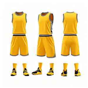 Ensemble d'uniformes de basket-ball sublimés jaunes, chemise sans manches, polyester, pour hommes adultes, toutes saisons, coupe régulière - Product Image 2