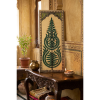 Décoration murale en bois peinte à la main Pattachitra Arbre de Vie, design zen asiatique, Bouddha méditant, rectangulaire, Diwali, écologique, pour la maison