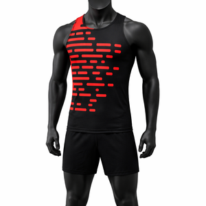 Conjunto Deportivo Unisex Negro sin Mangas, Chaleco de Compresión y Pantalones Cortos, Transpirable, de Secado Rápido, Ajustado, 100% Poliéster, Personalizable - Product Image 1