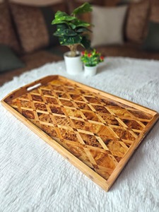 Bandeja de madera THUYA marroquí hecha a mano, bandeja otomana de madera de lujo, decoración artesanal natural para el hogar, regalo único, madera rústica - Product Image 3