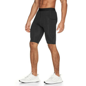 Wholesale High Quality <b>Men's</b> Front Logo Solid Gym <b>Compression</b> Running <b>Shorts</b> with Quick Dry Breathable Polyester/Cotton Fabric - Product Image 1