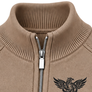 Cárdigan de punto para hombre con cuello alto y cremallera completa, mangas largas, puños y bajo acanalados, color marrón taupe, con bolsillos laterales. - Product Image 5