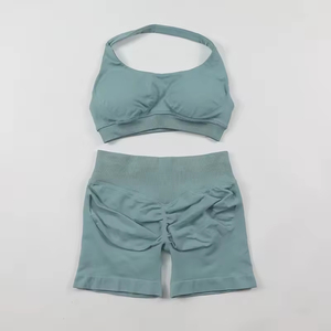 Conjunto de Yoga sin Costuras de 2 Piezas, Top Corto de Cintura Alta y Pantalones Cortos, Diseño Trenzado de Color Sólido, Ropa Deportiva para Mujer - Product Image 2