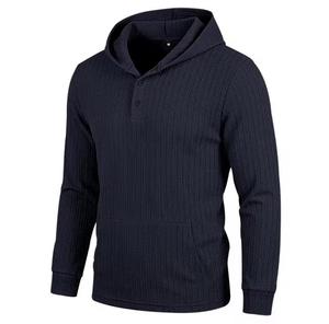 Sweat-shirt à capuche pour homme, couleur unie, tricoté en coton, décontracté, avec poche, coupe classique, respirant, pour l'automne - Product Image 4