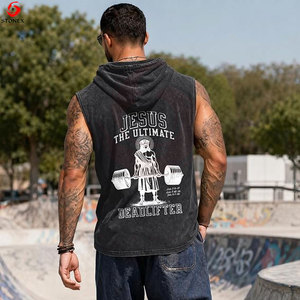 <b>Mens</b> <b>Sleeveless</b> <b>Hoodie</b> Vest Oversized Hooded Tank Top Casual Streetwear Eco-Friendly Breathable Cotton Vintage Fitness Gym - Product Image 2