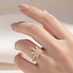 Anillo de Oro Puro de 10K/14K con Diseño de Hoja de Arce y Diamantes Cultivados en Laboratorio, Estilo Art Deco, Inspirado en la Naturaleza, Regalo del Día de San Valentín para Ella - Product Image 5