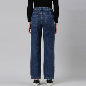 High Waist Wide Leg Blue Denim Jeans Women's Casual Full Length Loose Fit Distressed Cotton <b>Pants</b> - Product Image 2
