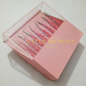 Ensemble de pinces à épiler pour extensions de cils GETUP BROSONS IMPEX de haute qualité, en acier inoxydable recouvert de papier rose, antistatiques, à pointe lisse - Product Image 5