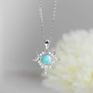 Colgante de luarímar en forma de luna creciente, plata de ley 925, collar de piedra preciosa natural, joyería para mujer, regalo, venta al por mayor - Product Image 1